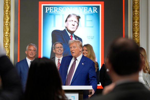President-elect Donald Trump speaks during a Time magazine Person of the Year event at the New York Stock Exchange.