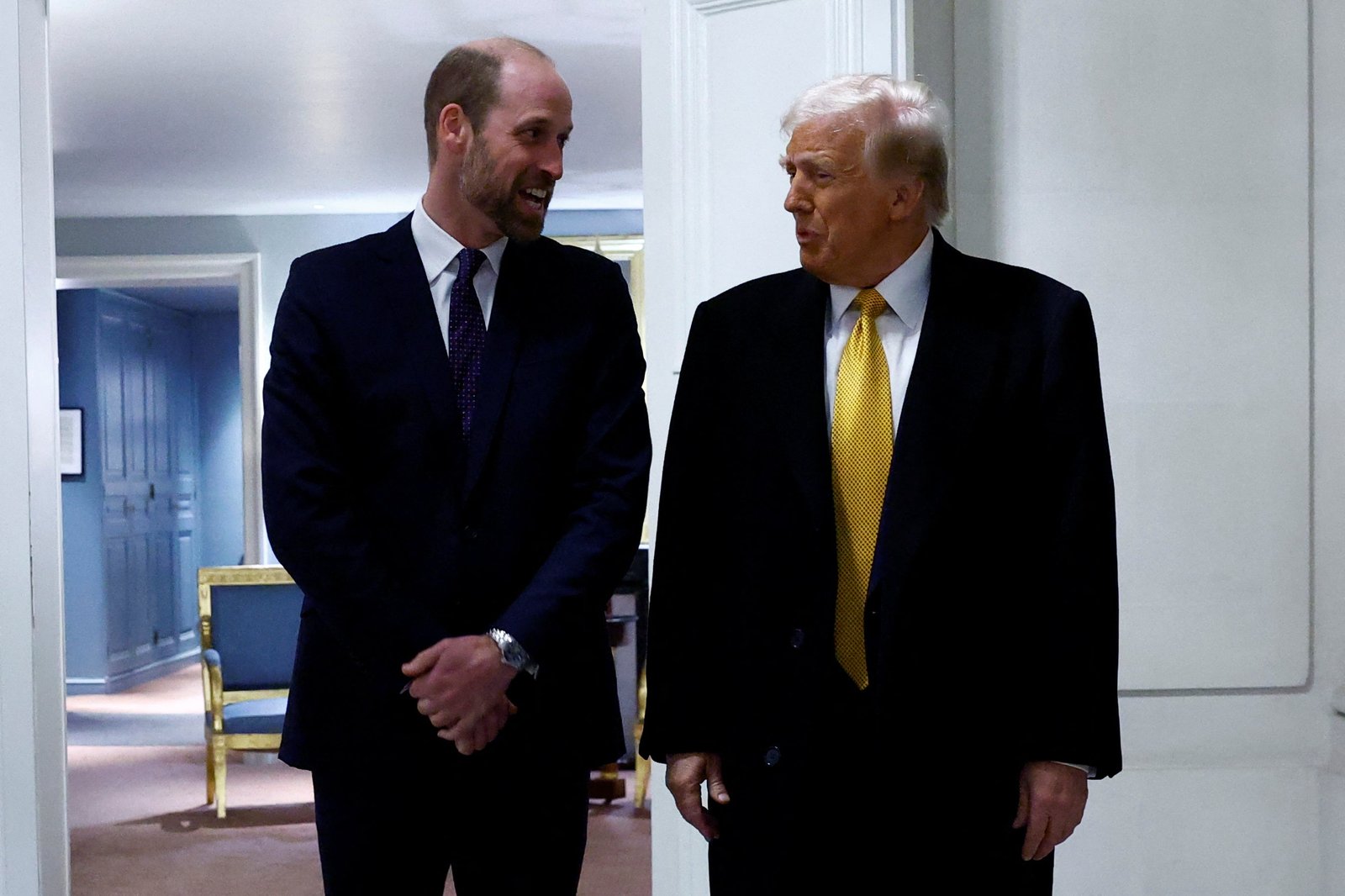 Britain's Prince William, Prince of Wales, and U.S. President-elect Donald Trump attend a meeting at the UK Ambassador’ Residence in Paris as part of ceremonies to mark the reopening of the Notre-Dame de Paris Cathedral,