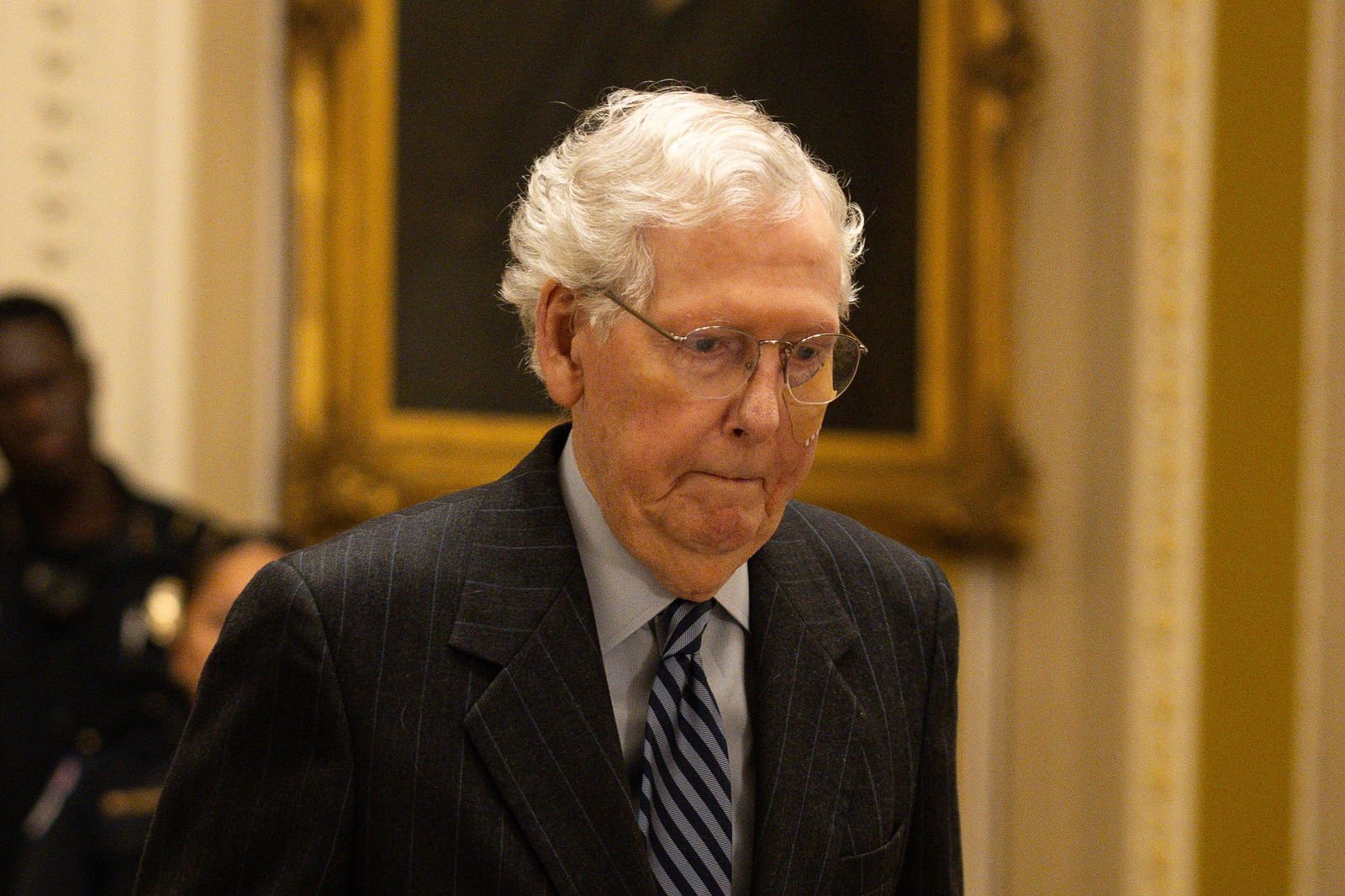 Mitch McConnell looking down. 