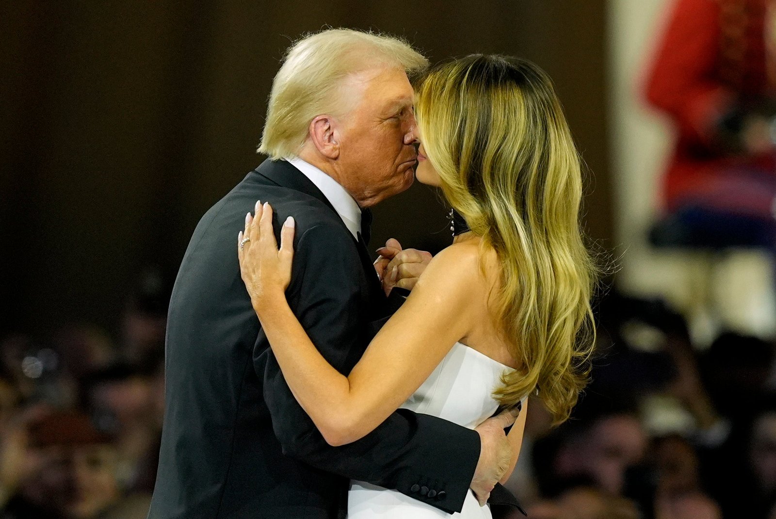 President Donald Trump, left, and first lady Melania Trump dance at the Commander in Chief Ball, Monday, Jan. 20, 2025, in Washington. (AP Photo/Alex Brandon)