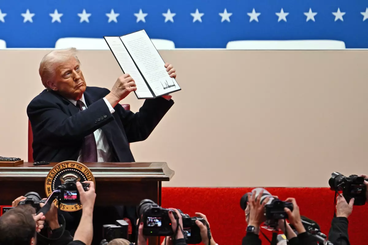 Donald Trump speaks at his victory rally at the Capital One Arena on Sunday.