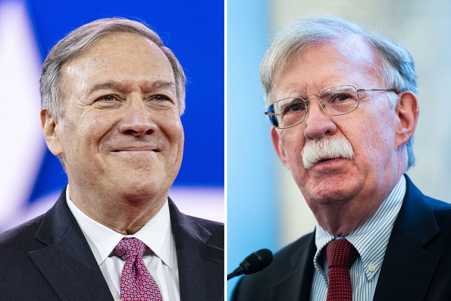 Headshots of Rex Tillerson and John Bolton.