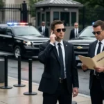 Secret Service agents stand watch outside the U.S. Naval Observatory during a vice presidential security operation