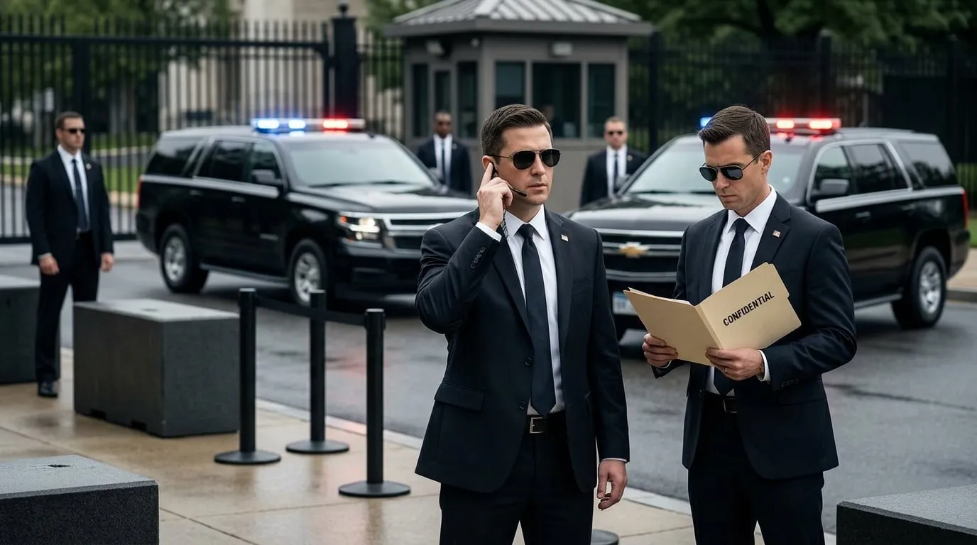 Secret Service agents stand watch outside the U.S. Naval Observatory during a vice presidential security operation